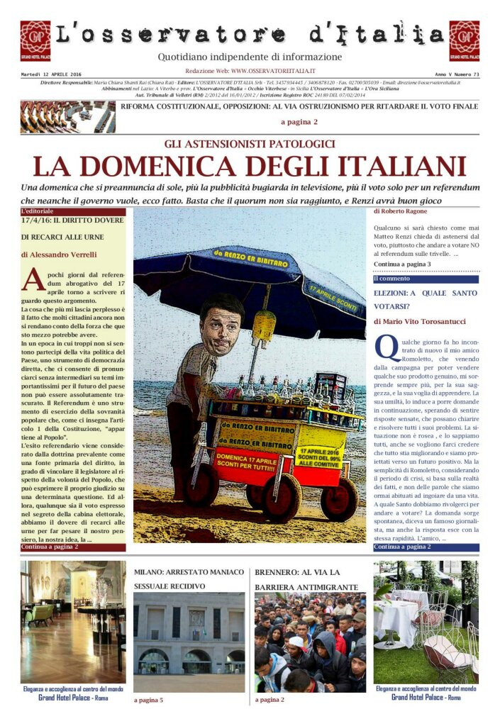L'osservatore d'Italia edizione del 12 Aprile 2016